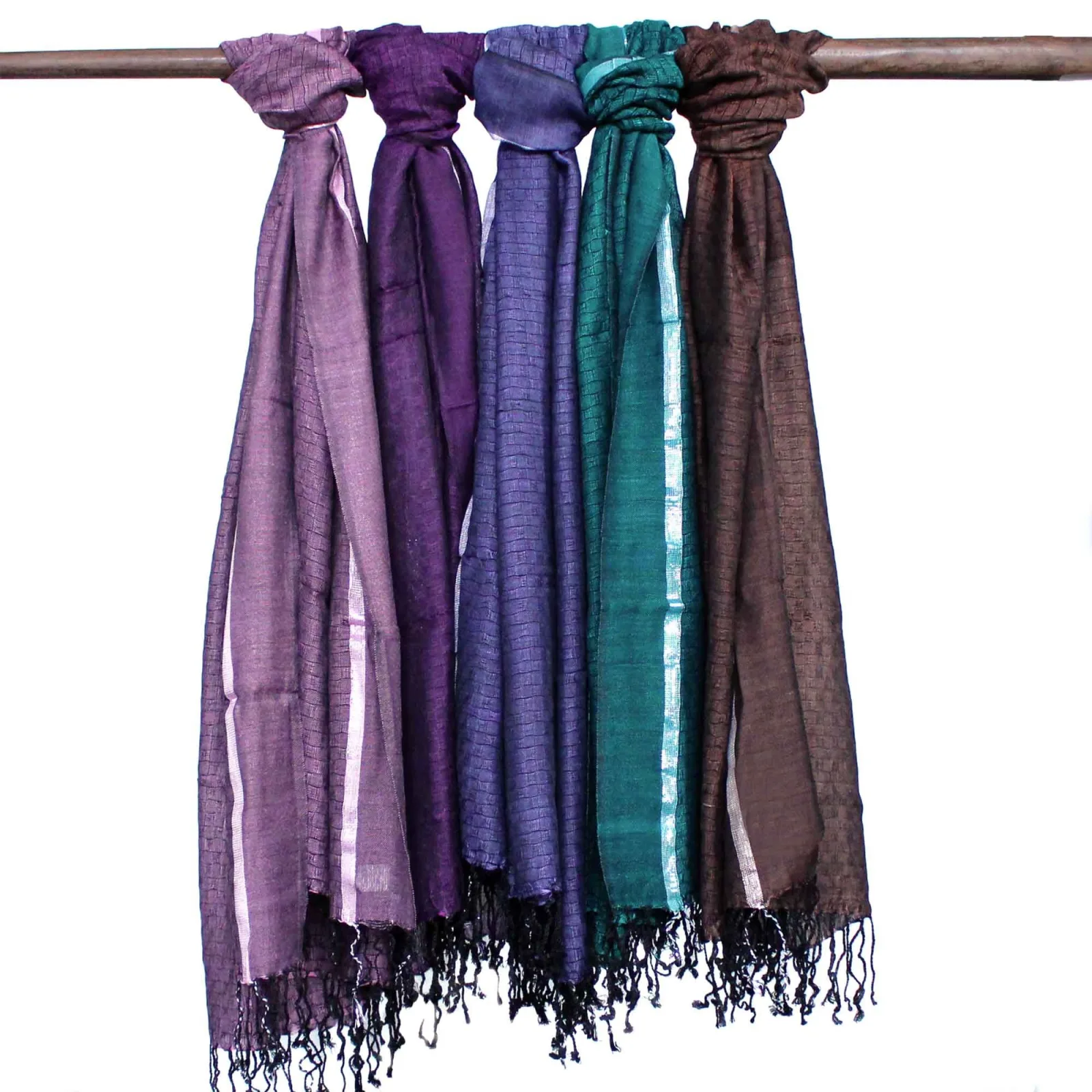 Velké Indické Boho Šátky - 75x180cm - Náhodné Barvy se Zlatým Přešíváním