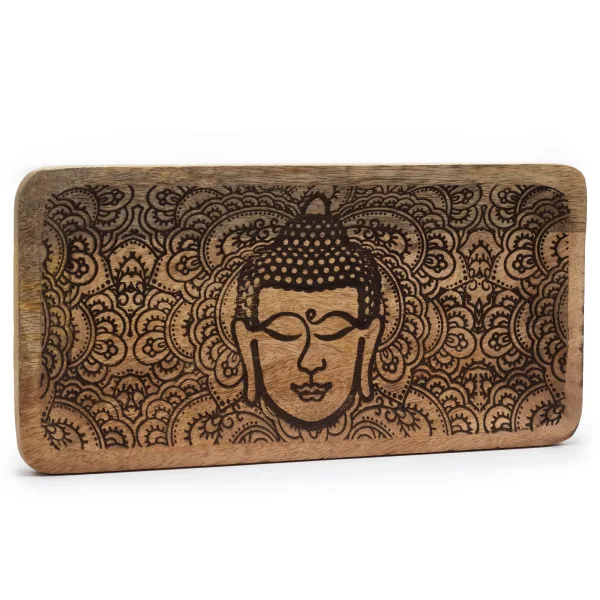 Dlouhý Podnos 30x15x2.5cm - Tvář Buddhy Černý Gravír