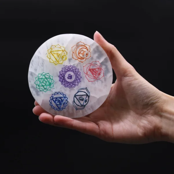 Střední Selenitový Talíř 10cm - Design Chakra - Barevný