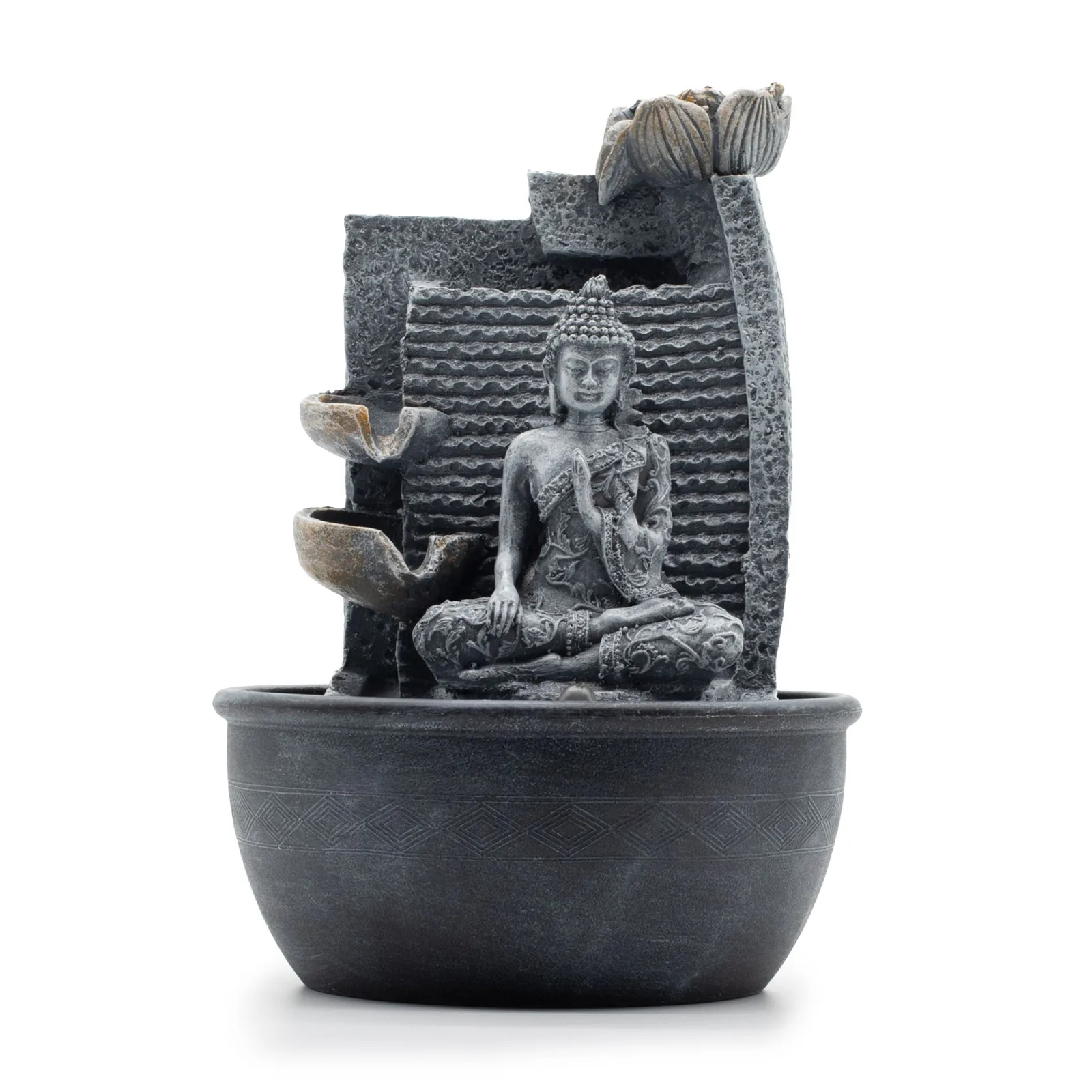 Stolní Fontána - 19x19x28cm - Buddha, Kaskáda Lotosového Květu