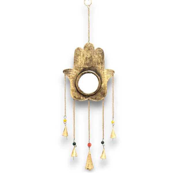 Indické Zvonkohry - Hamsa Velké Zrcadlo - 5 Zvonků - 19x65cm