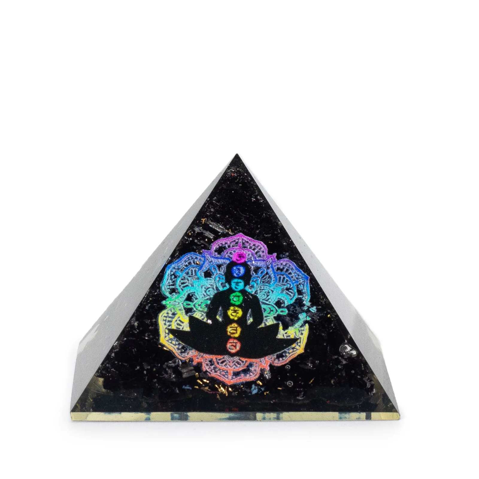 Malá Orgonitová Pyramida 5.5x4.5cm - Chakra Buddha - Kousky Černého Turmalínu